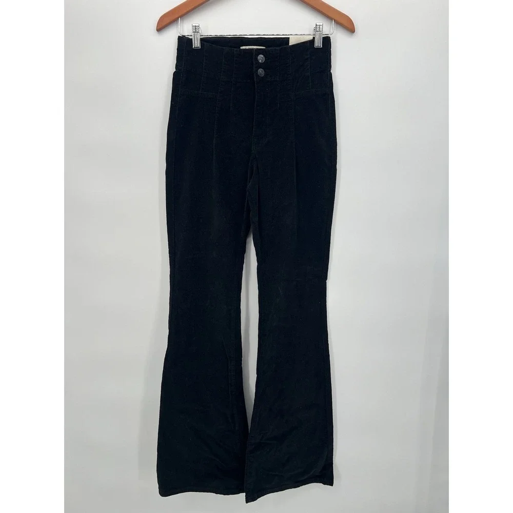 Free People Jayde Corduroy Flare Jeans Black High Rise Bell Bottom‎ Y2K Size 27